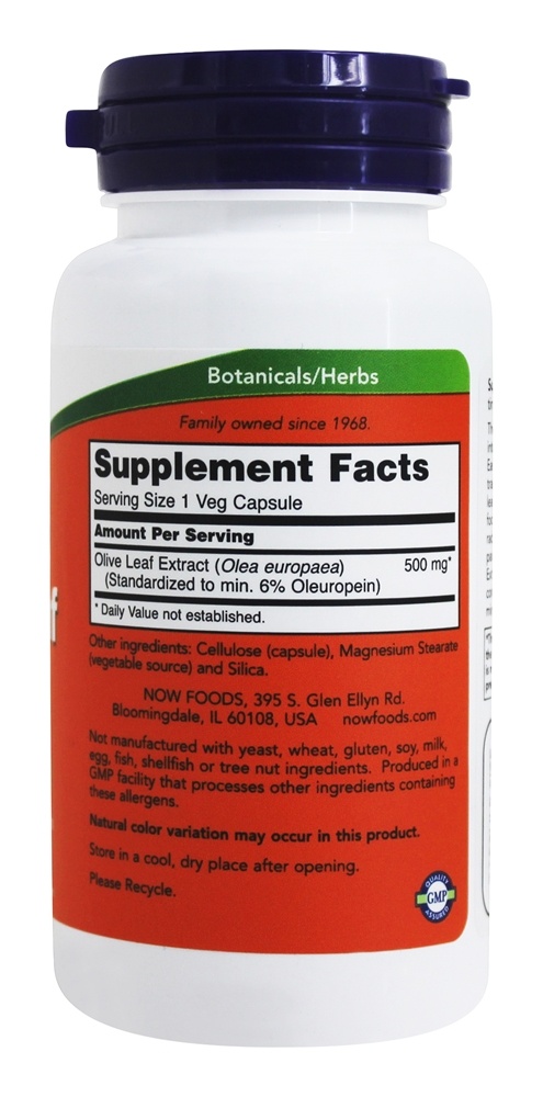 Comprar Extrato de Folha de Oliva, Vegetariano 500 mg. - Cápsulas vegetarianas 60 NOW Foods - Imagem 2