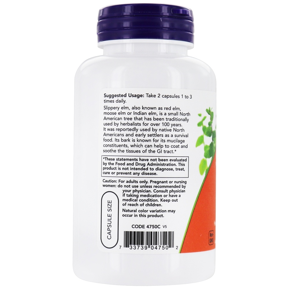 Comprar Slippery Elm 400 mg. - 100 Cápsula (s) vegetal (s) NOW Foods - Imagem 3