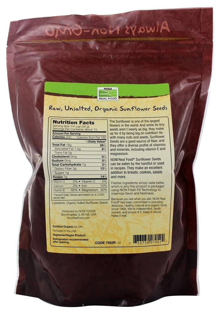 Comprar Sementes De Girassol Orgânico Cru Sem Sal - 16 oz. NOW Foods - Imagem 2