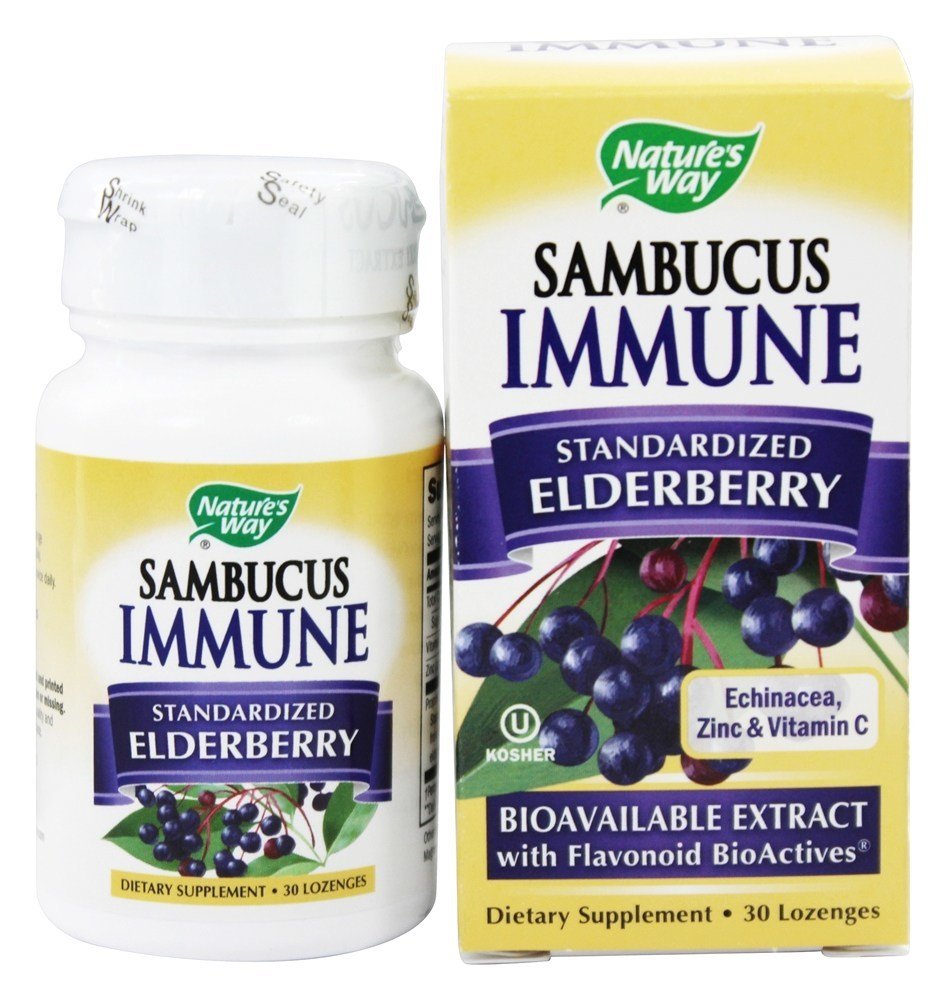 Comprar Sistema imunológico Sambucus Bio-Certified Elderberry, Echinacea, zinco, própolis e pastilhas de vitamina C - 30 Pastilhas Nature's Way