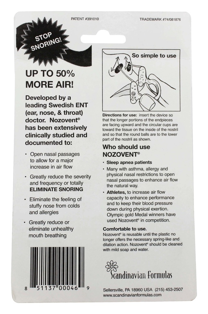Comprar Dispositivo anti-ronco de Nozovent - 2 Peça (s) anteriormente SH Nozovent Anti-Ronco Scandinavian Formulas - Imagem 2