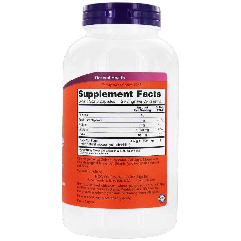 Comprar Cartilagem de Tubarão 750 mg. - Cápsulas 300 NOW Foods - Imagem 2