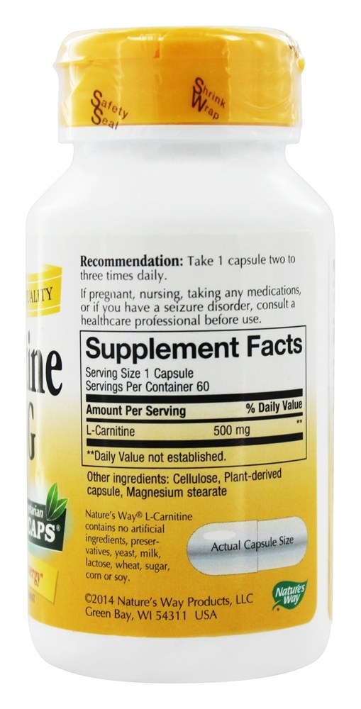 Comprar L-Carnitina 500 mg. - Cápsulas vegetarianas 60 Nature's Way - Imagem 2
