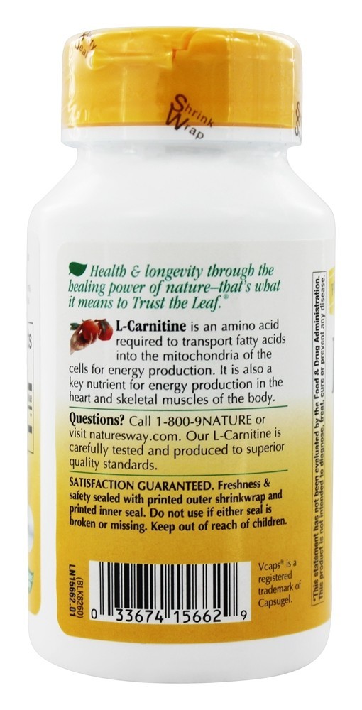 Comprar L-Carnitina 500 mg. - Cápsulas vegetarianas 60 Nature's Way - Imagem 3