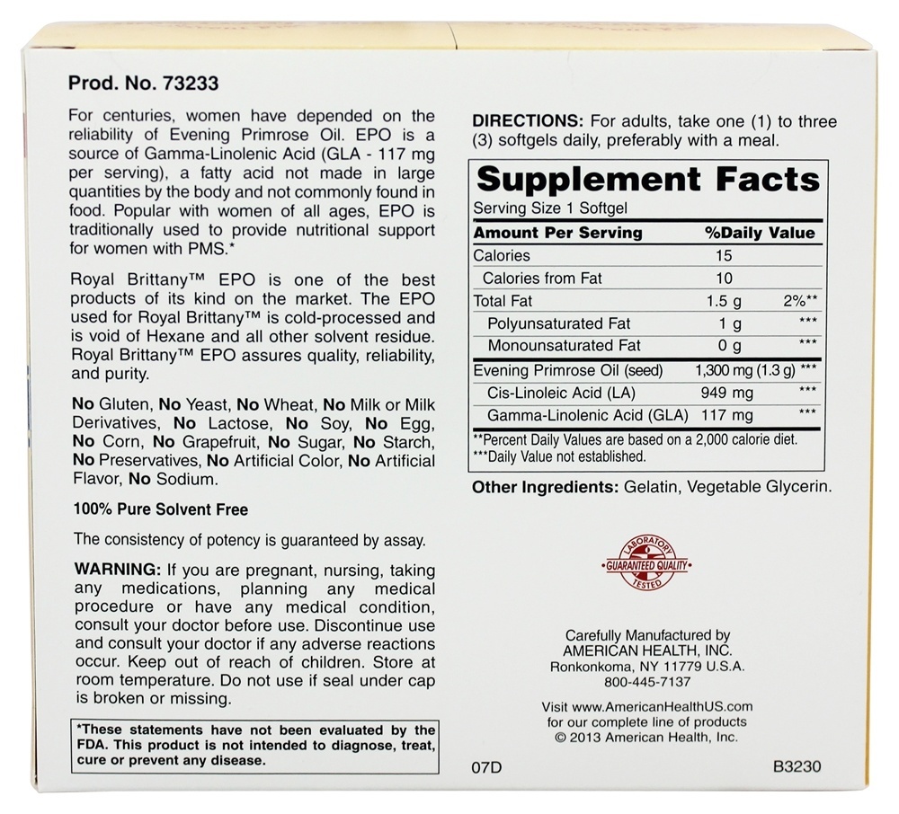 Comprar Royal Brittany Óleo de Prímula Super Potência ( 120 + 120 ) Pacote Especial 1300 mg. - 240 Softgels American Health - Imagem 2