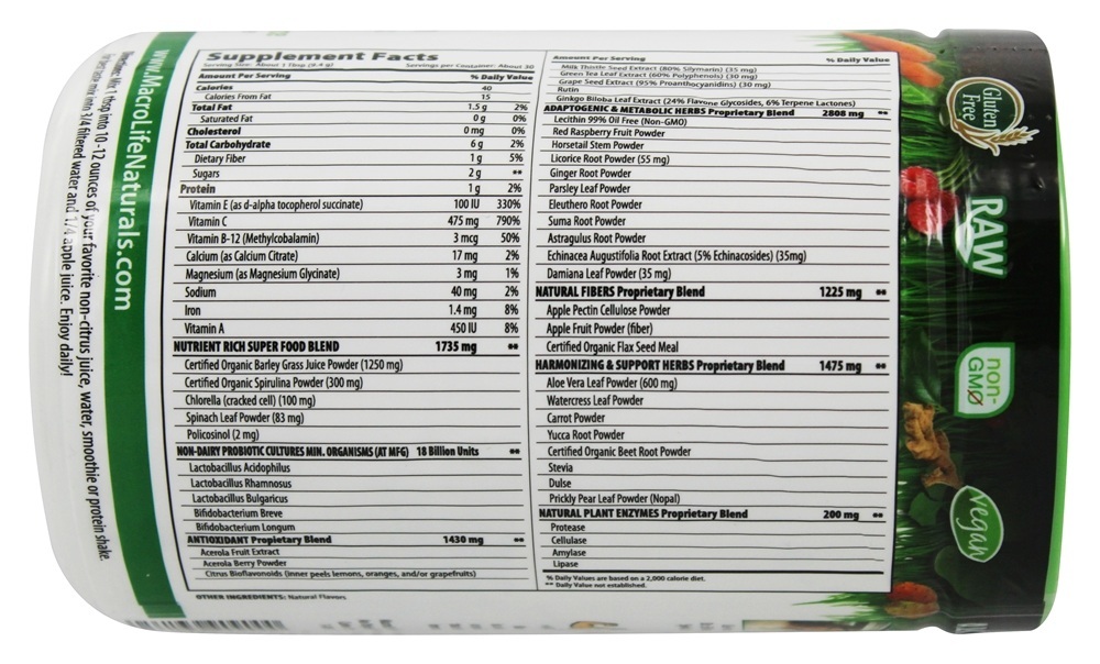 Comprar Macro Greens Suplemento de Superalimentos - 10 oz. MacroLife Naturals - Imagem 2