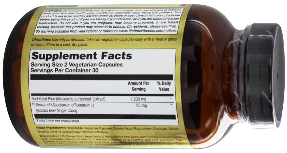 Comprar Arroz de Levedura Vermelha e Policosanol - Cápsulas vegetarianas 60 LifeTime Vitamins - Imagem 2