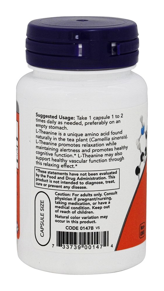 Comprar L-Teanina 200 mg. - Cápsulas vegetarianas 60 NOW Foods - Imagem 3