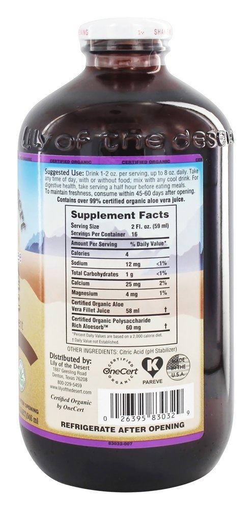 Comprar Conservante de filé interno de suco orgânico de aloe vera sem conservantes - 32 fl. oz. Lily Of The Desert - Imagem 2