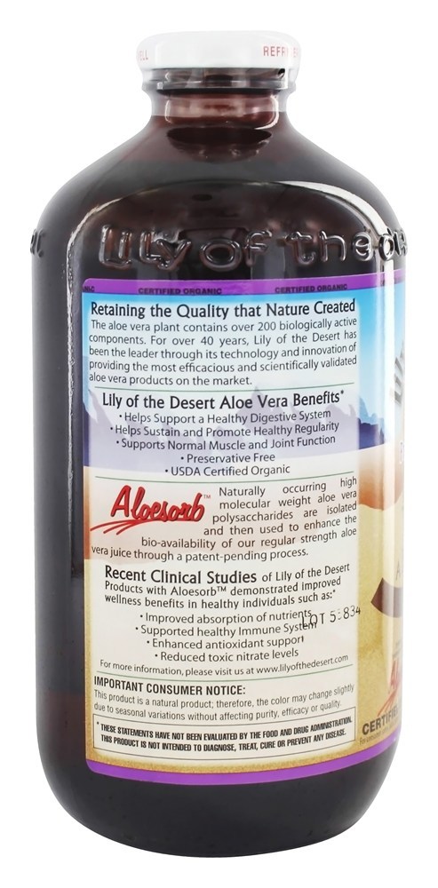 Comprar Conservante de filé interno de suco orgânico de aloe vera sem conservantes - 32 fl. oz. Lily Of The Desert - Imagem 3
