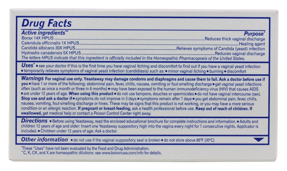 Comprar Medicamento homeopático Yeastaway para alívio de infecções fúngicas - 7 Supositórios Boiron - Imagem 2