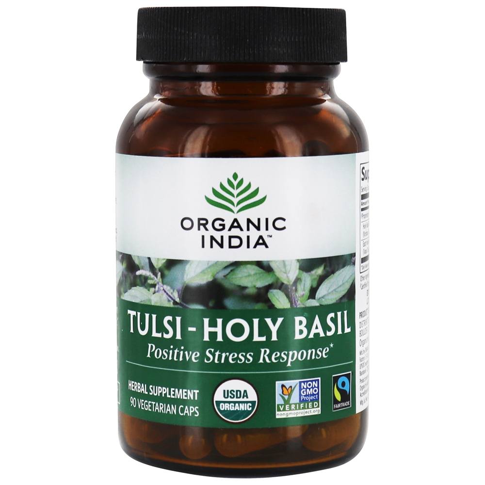 Comprar Resposta positiva ao estresse da manjericão Tulsi-Santo - Cápsulas vegetarianas 90 Organic India