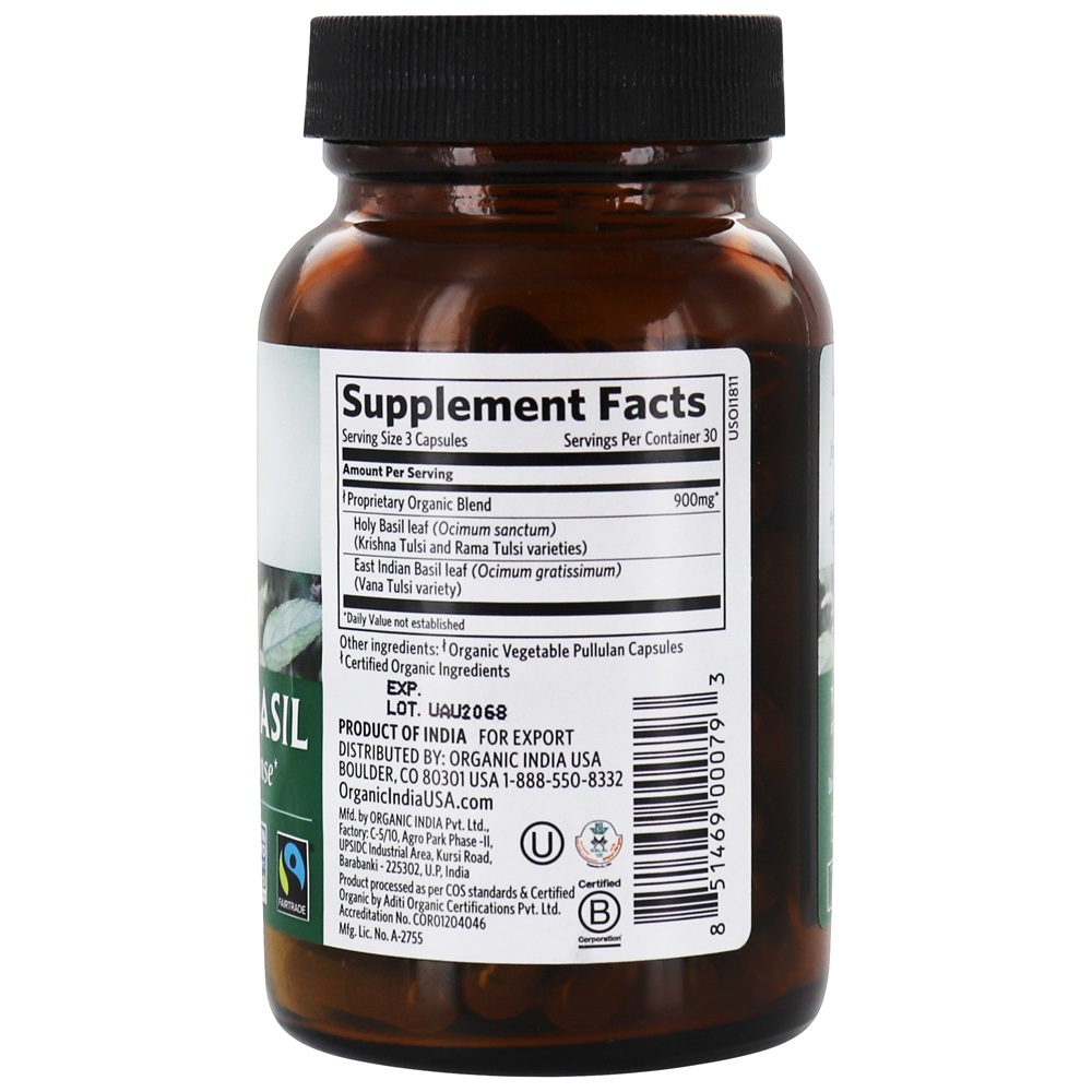 Comprar Resposta positiva ao estresse da manjericão Tulsi-Santo - Cápsulas vegetarianas 90 Organic India - Imagem 2