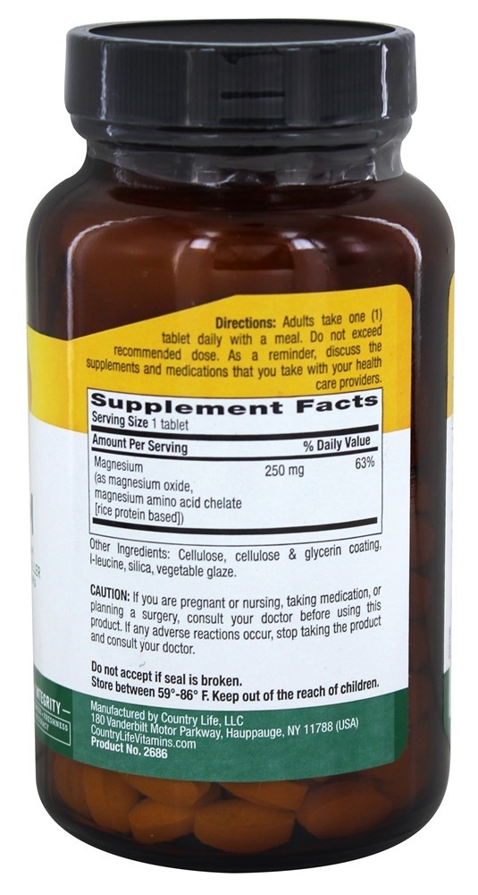 Comprar Magnésio Quelato 250 mg. - 180 Tablets Country Life - Imagem 2