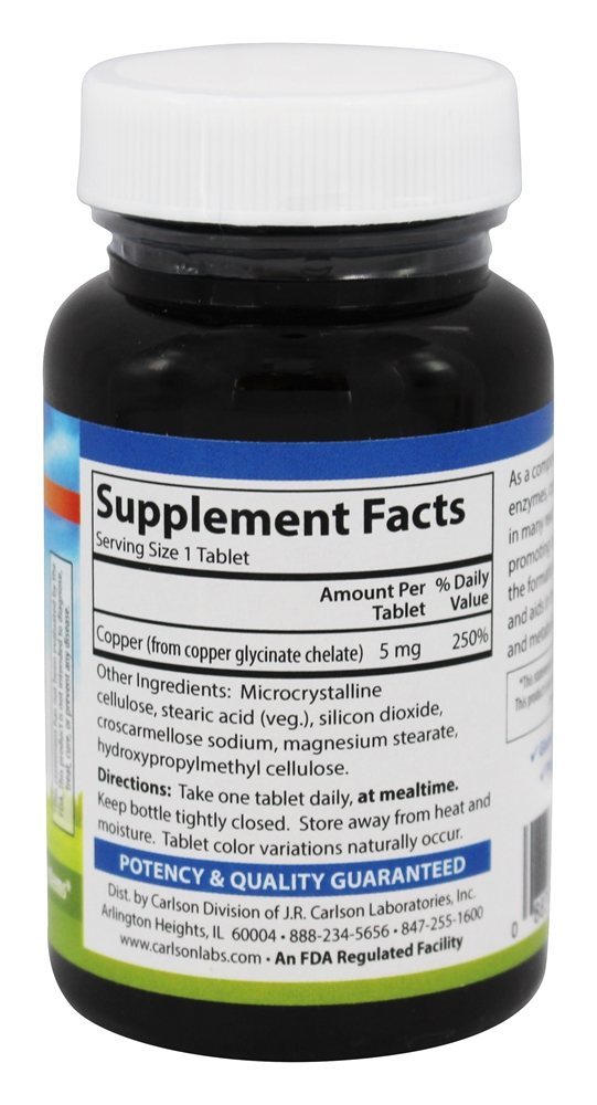 Comprar Cobre Quelato 5 mg. - 250 Tablets Carlson Labs - Imagem 2