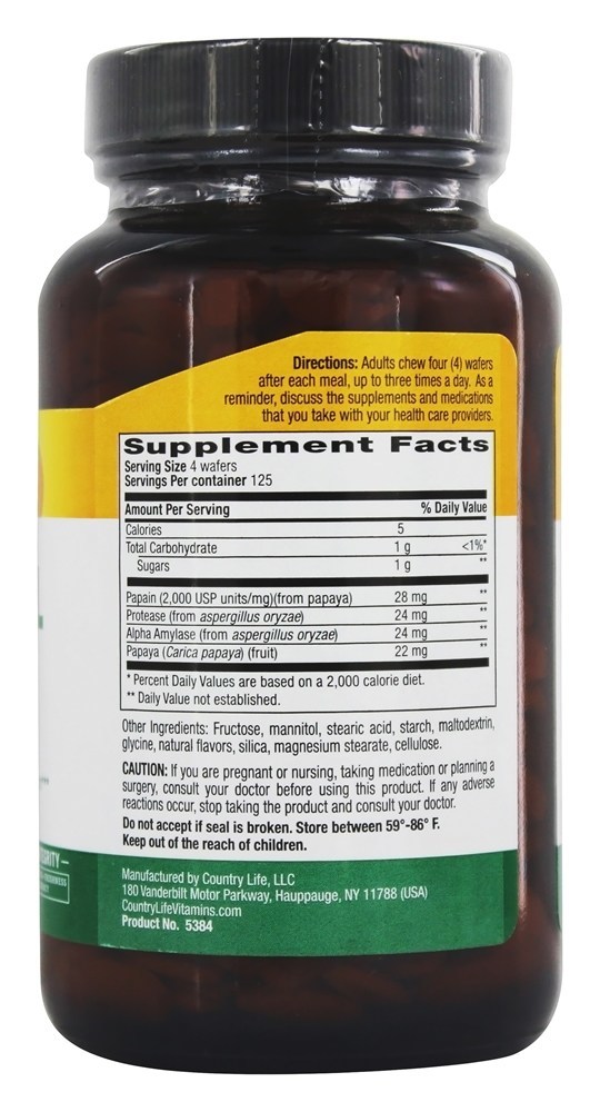 Comprar Papaia Tropical Natural 25 mg. - Wafers mastigáveis 500 Country Life - Imagem 2