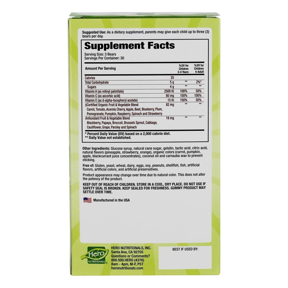 Comprar Yummi Ursos Infantil Wholefoo Fruto + Vegetariano - 90 Gummies Hero Nutritionals Products - Imagem 3