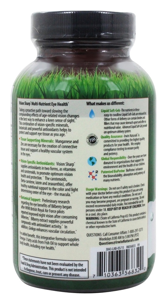 Comprar Visão de saúde ocular multi-nutrientes afiada com luteína, mirtilo & Omega - 3 Óleos - 42 Softgels Irwin Naturals - Imagem 3