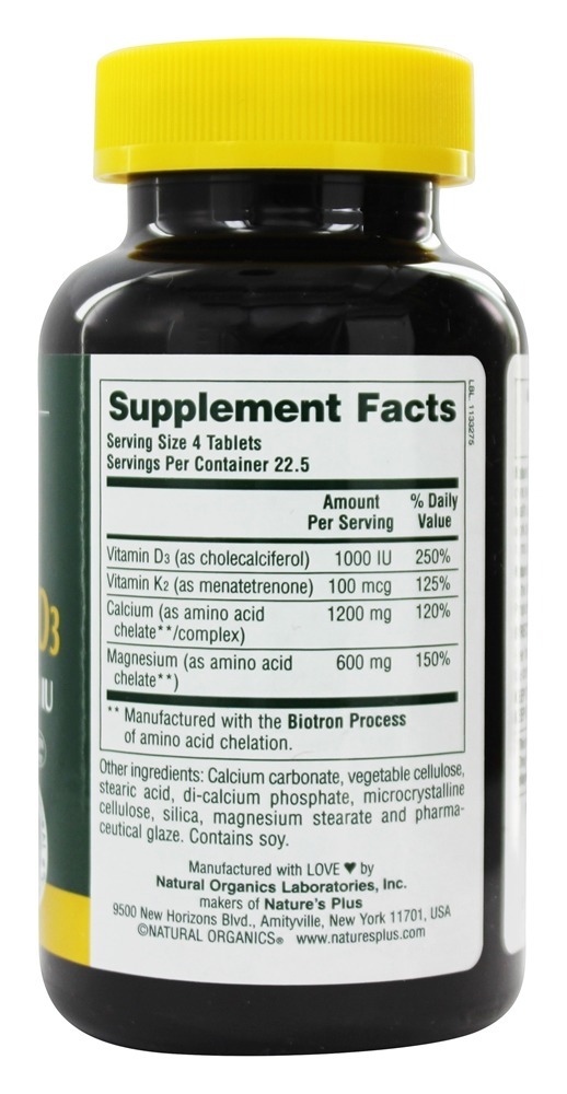 Comprar Cal/Mag/Vit D 1200 Mg/600 Mg/1000 UI com Vitamina K2 - 90 Tablets Natures Plus - Imagem 2
