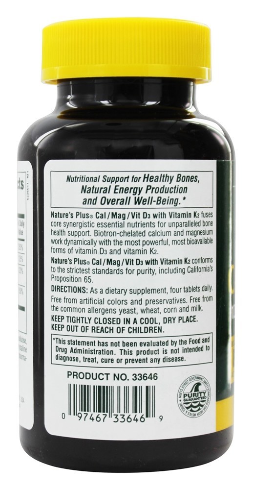 Comprar Cal/Mag/Vit D 1200 Mg/600 Mg/1000 UI com Vitamina K2 - 90 Tablets Natures Plus - Imagem 3