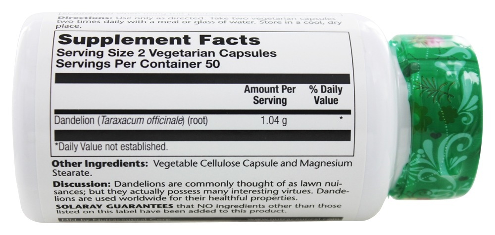 Comprar Raiz Dente-de-Leão 520 mg. - Cápsulas 100 Solaray - Imagem 3