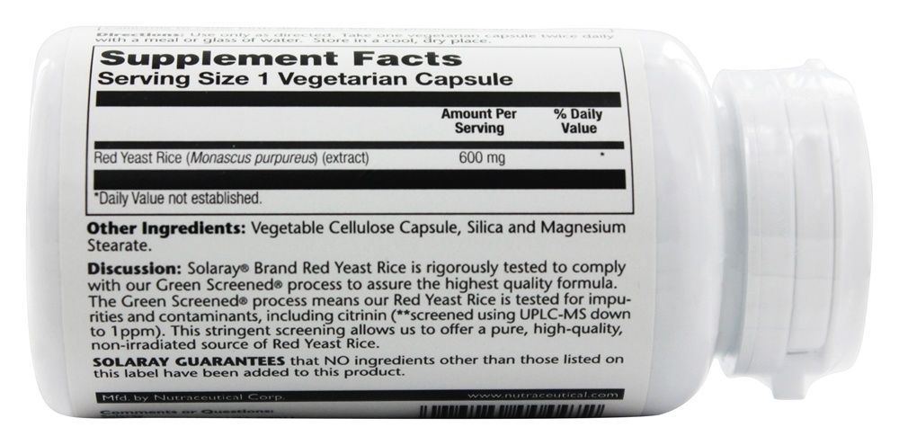 Comprar Arroz de fermento vermelho 600 mg. - Cápsulas vegetarianas 90 Solaray - Imagem 2