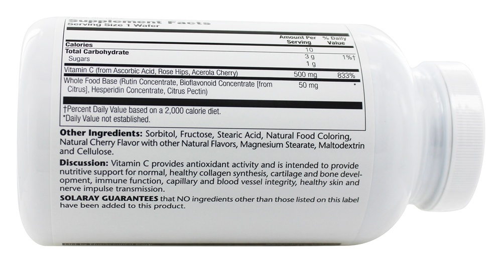 Comprar Vitamina C Sabor Cereja Natural Mastigável 500 mg. - Wafers mastigáveis 100 Solaray - Imagem 2