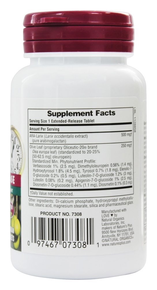 Comprar Folha de Azeite Ara-Larix de liberação prolongada Herbal Actives 750 mg. - 30 Tablets Natures Plus - Imagem 2