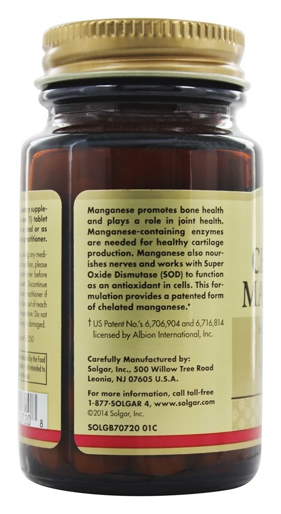 Comprar Manganês Quelatado 8 mg. - 100 Tablets Solgar - Imagem 4