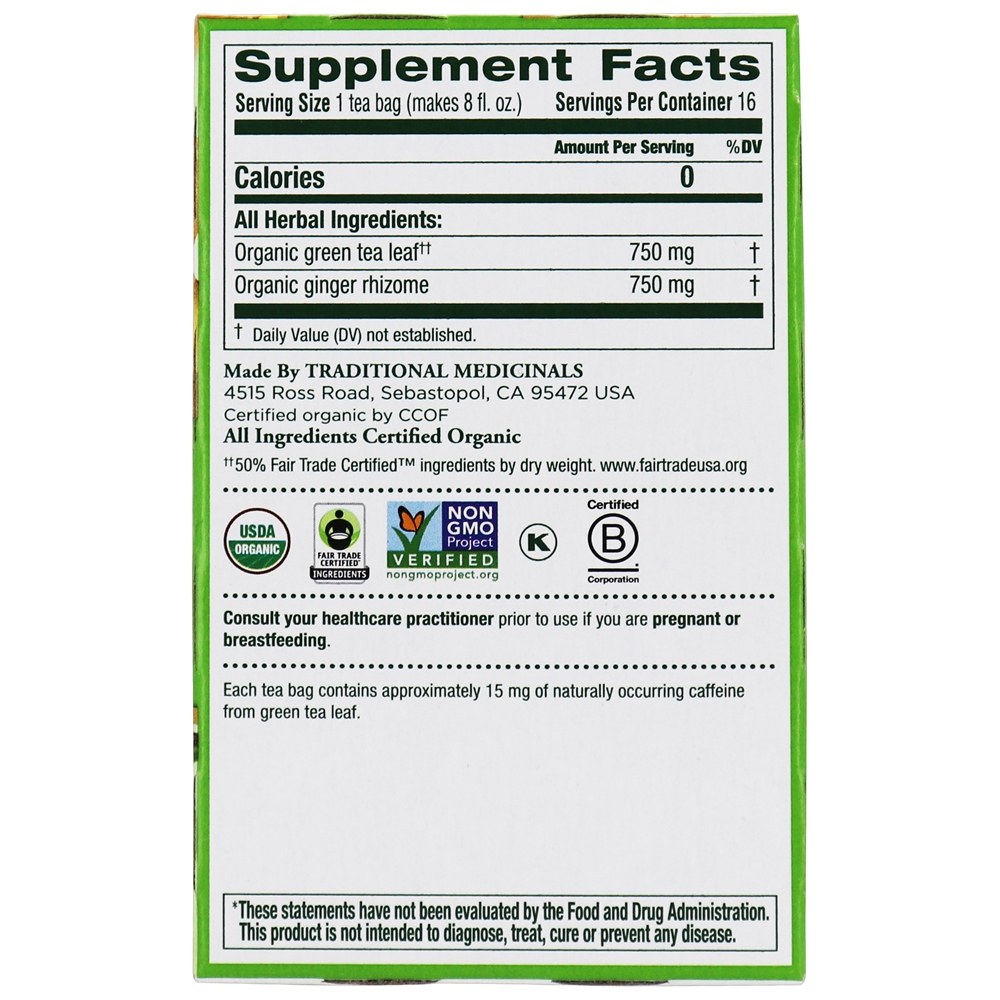 Comprar Gengibre Chá Verde Orgânico - 16 Saquinhos de Chá Traditional Medicinals - Imagem 2