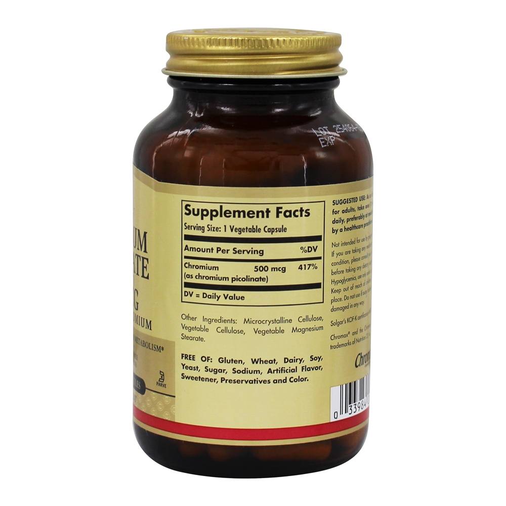 Comprar Picolinato de Cromo Trivalente 500 mcg. - Cápsulas vegetarianas 120 Solgar - Imagem 2