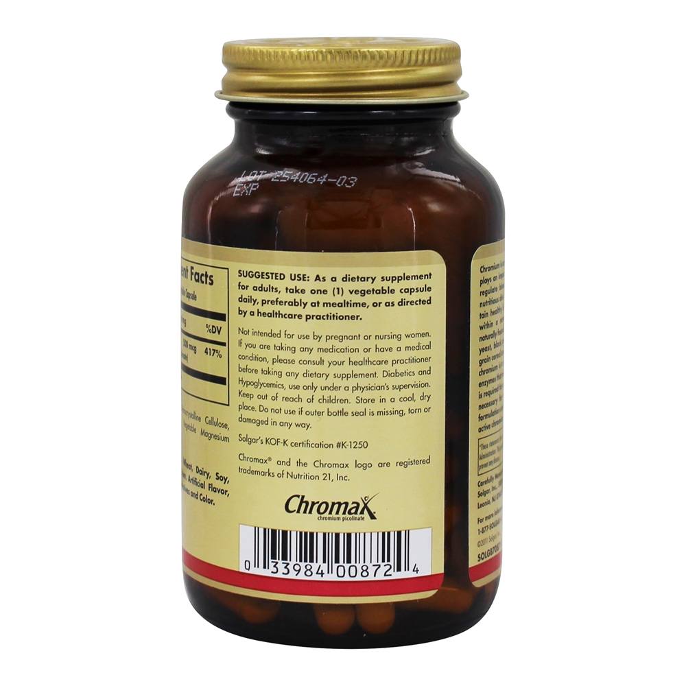 Comprar Picolinato de Cromo Trivalente 500 mcg. - Cápsulas vegetarianas 120 Solgar - Imagem 3
