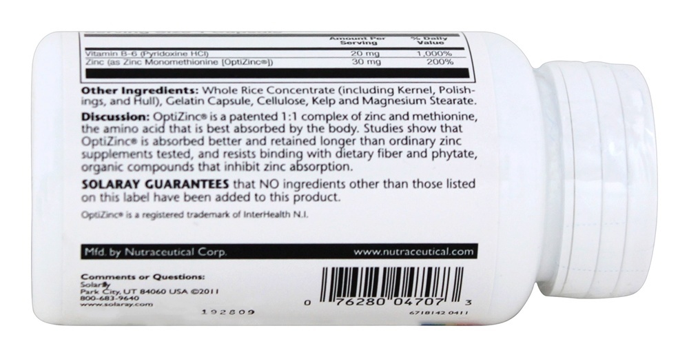 Comprar OptiZinc 30 mg. - Cápsulas 60 Solaray - Imagem 2