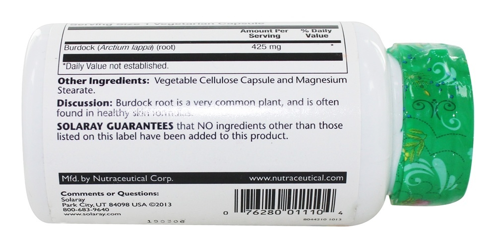 Comprar Raiz de Burdock 425 mg. - Cápsulas 100 Solaray - Imagem 2