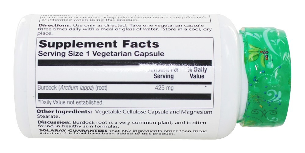Comprar Raiz de Burdock 425 mg. - Cápsulas 100 Solaray - Imagem 3