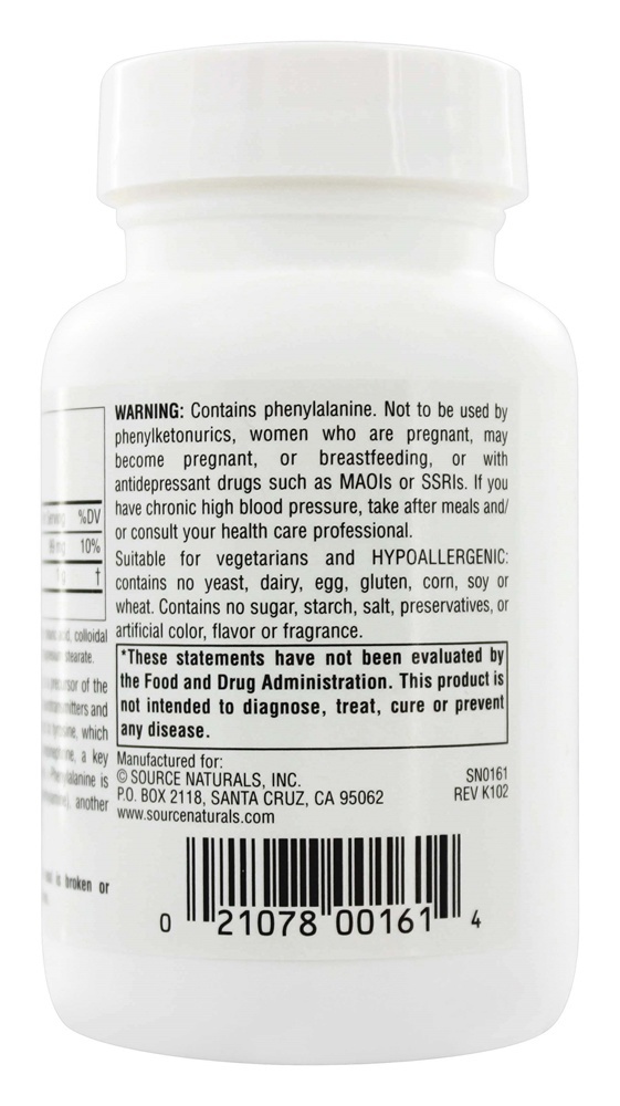 Comprar L-Fenilalanina Essencial Livre Forma Amino ácido 500 mg. - 100 Tablets Source Naturals - Imagem 3