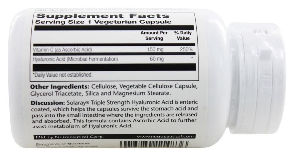 Comprar Ácido Hialurônico de Força Tripla 60 mg. - Cápsulas vegetarianas 30 Solaray - Imagem 3