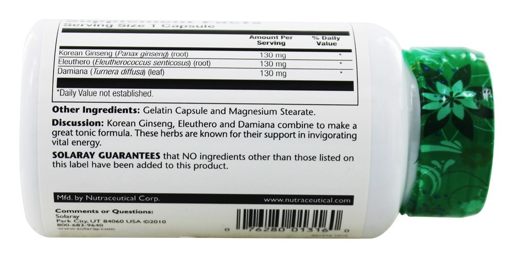 Comprar Ginseng e Damiana com Eleuthero 390 mg. - Cápsulas 100 Solaray - Imagem 2