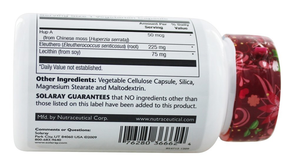 Comprar Hup A (Huperzina) Com 225 mg. de Eleuthero 50 mcg. - Cápsulas vegetarianas 60 Solaray - Imagem 2