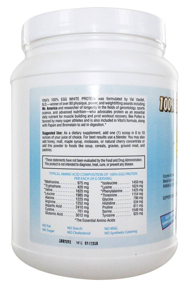 Comprar 100 % de proteína de ovo branco, sorvete de baunilha - 40 oz. Vitol - Imagem 3