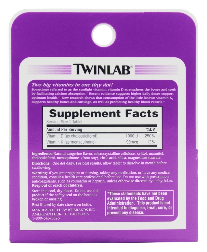 Comprar Vitaminas D3 + K2 Dots 1000 UI - 60 Tablets Twinlab - Imagem 2