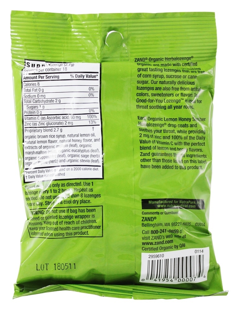 Comprar Herbalozenge Orgânico Limão Mel Chupeta com Zinco & Vitamina C Limão Sabor - 18 Pastilhas Zand - Imagem 2