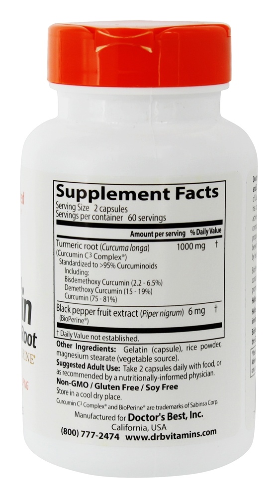 Comprar Curcumina de Alta Absorção da Raiz de Curcuma 500 mg. - Cápsulas 120 Doctor's Best - Imagem 2