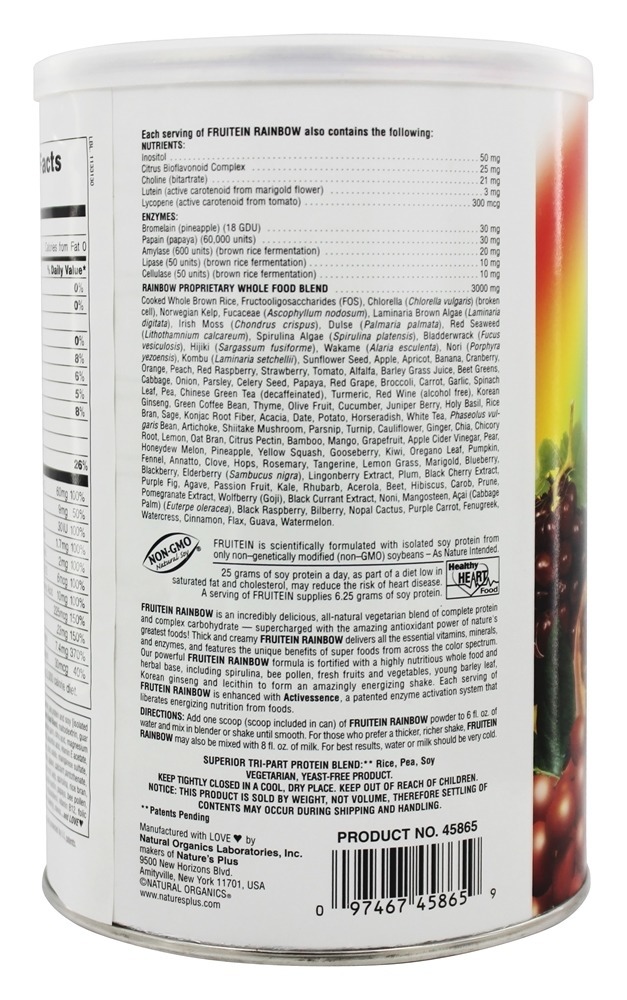 Comprar Fruitein Vegetariano Shake Rainbow - 1.3 lbs. Natures Plus - Imagem 3