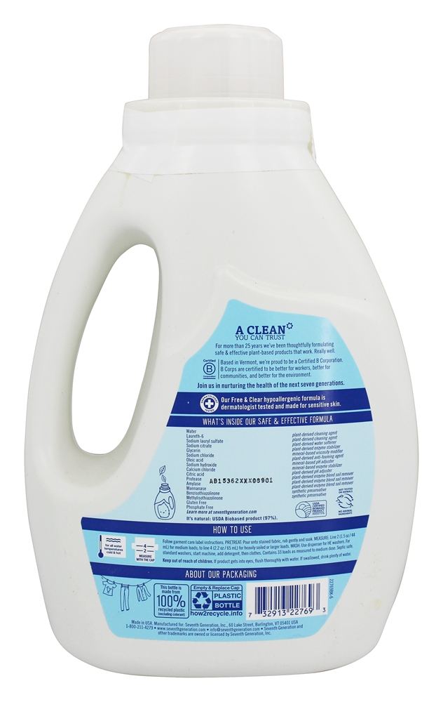 Comprar Detergente de lavanderia líquida natural 33 Cargas livres e limpas - 50 fl. oz. Seventh Generation - Imagem 2