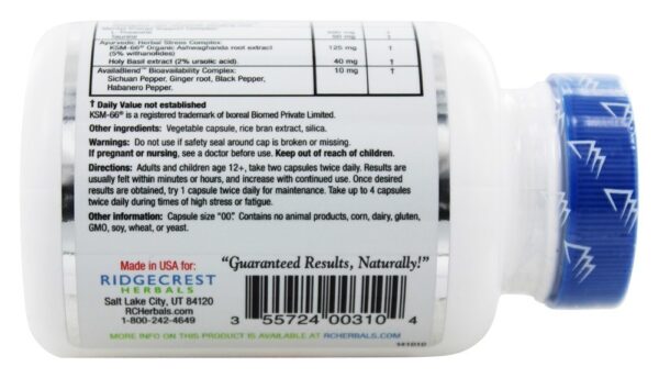 Comprar Lutador de fadiga adrenal - 60 Tampas veganas Ridgecrest Herbals - Imagem 4