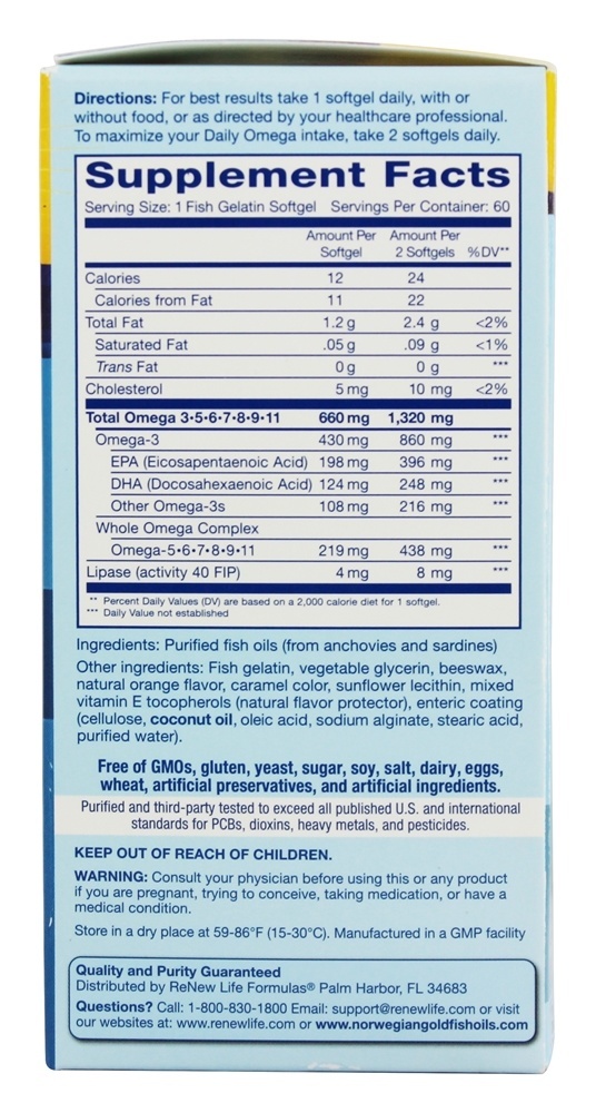 Comprar Óleo de peixe norueguês Ultimate Gold Omega 1200 mg. - 60 Softgel (s) de peixe Renew Life - Imagem 2