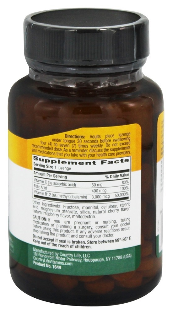 Comprar Sabor Berry Sublingual B12 Superior 3000 mcg. - 120 Pastilhas Country Life - Imagem 2