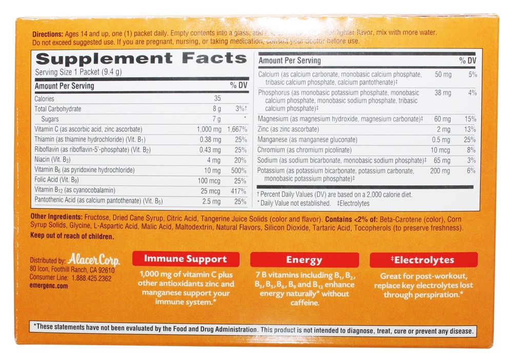 Comprar Emergen-C Vitamina C Sabor Tangerina 1000 mg. - 30 Pacotes (s) Alacer - Imagem 3