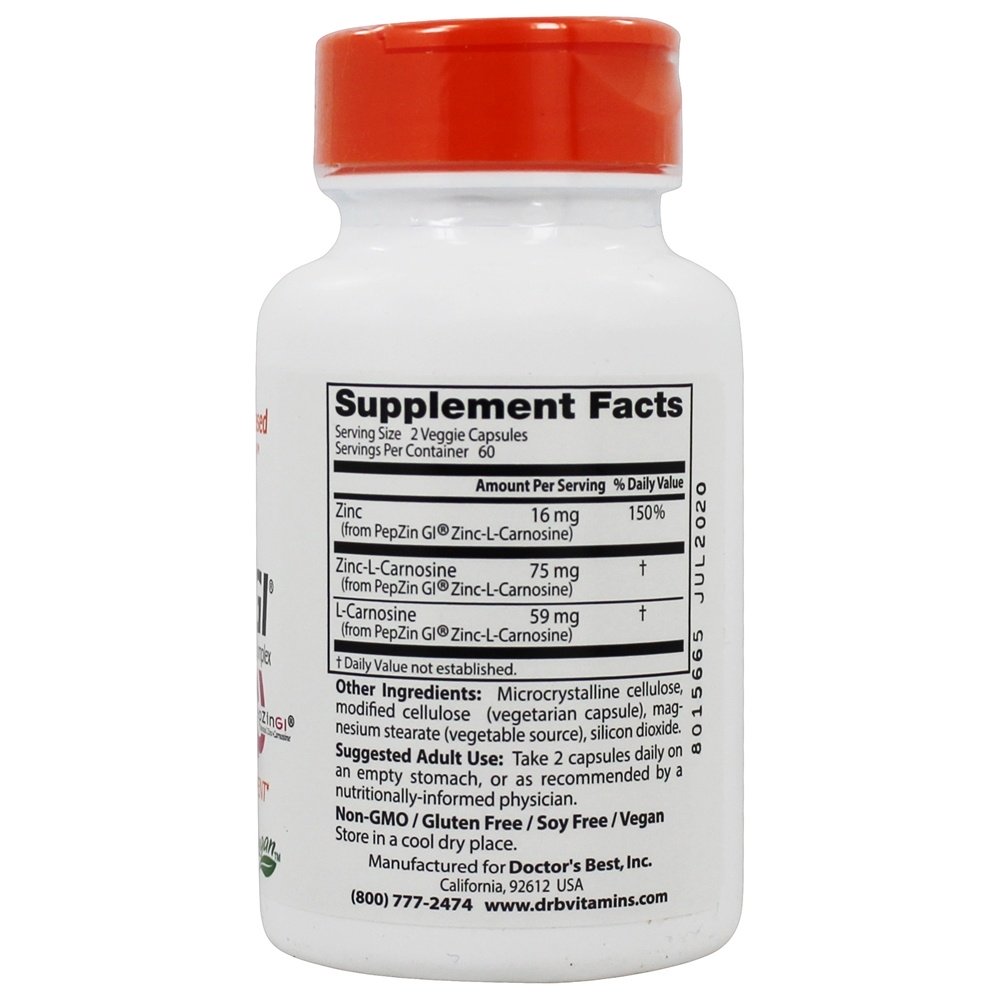 Comprar Complexo PepZin GI Zinc-L-Carnosine - Cápsulas vegetarianas 120 Doctor's Best - Imagem 2